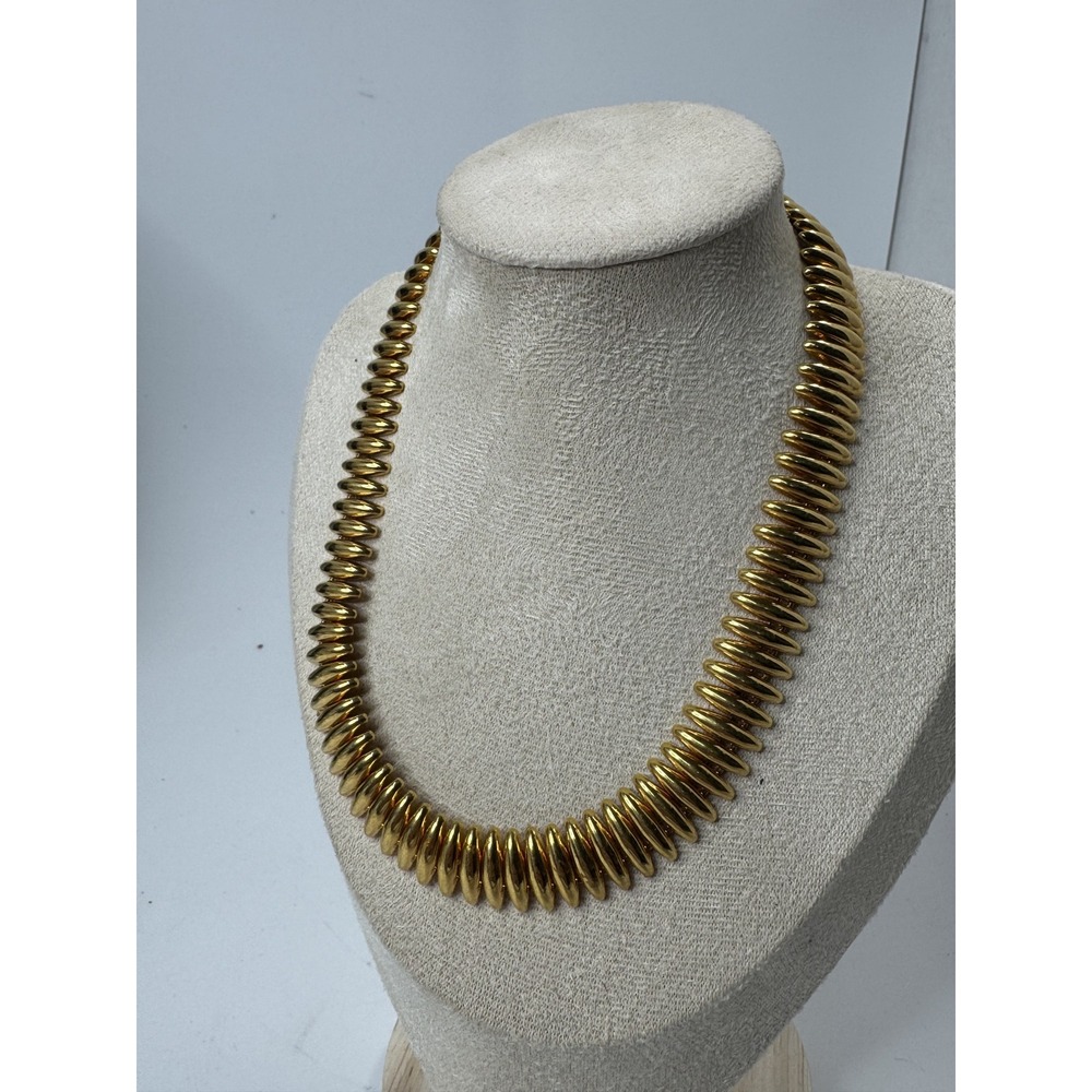 Vintage Napier Gold Tone Ribbed  Collar Necklace Bold Statement Jewelry 16.5"